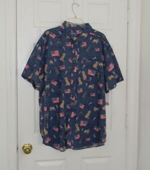 Sun River Patriotic Print Dogs Flags Blue SZ XXL Mens Lens Cloth Pocket NWT